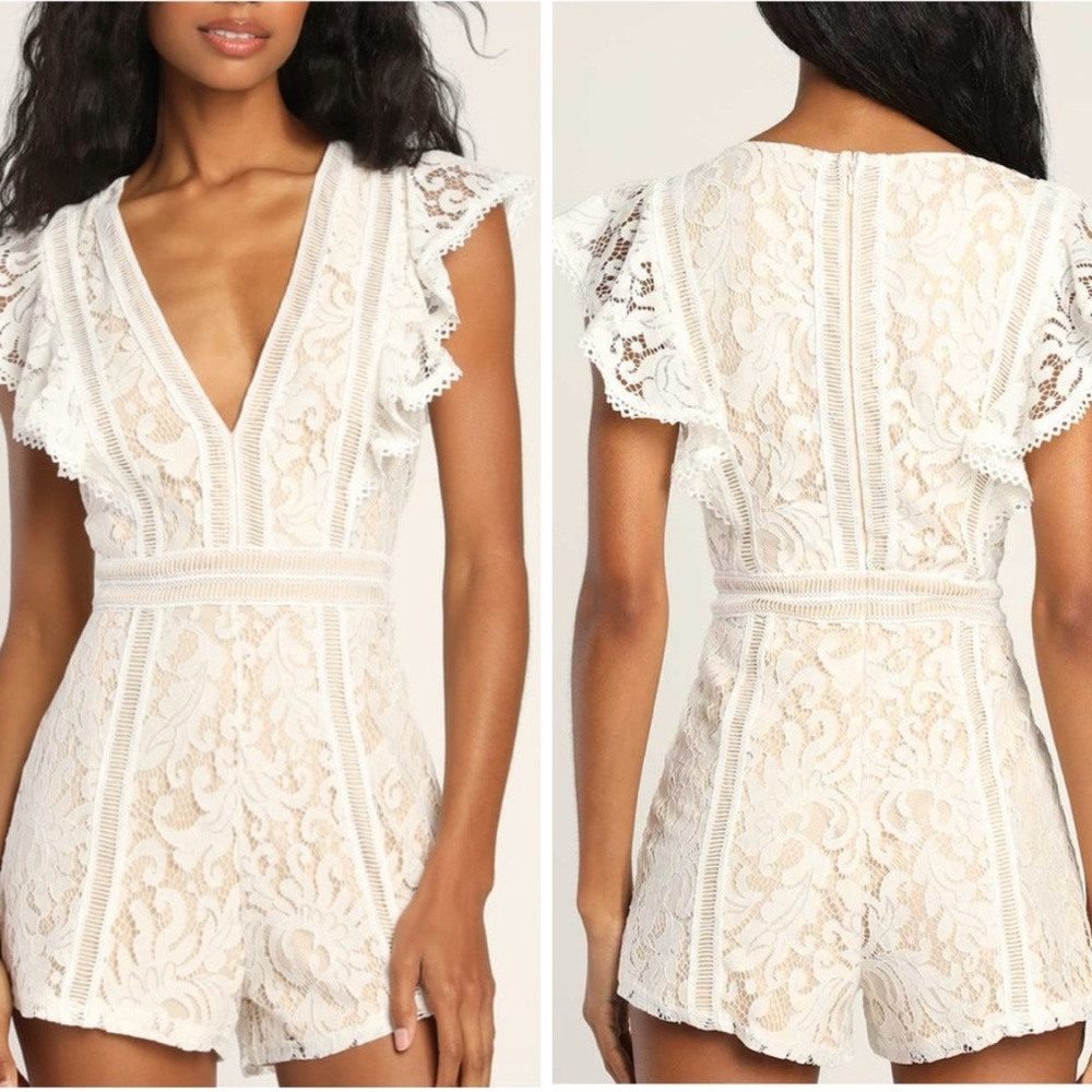 Lulu's Ivory Lace Flutter-Sleeve Romper